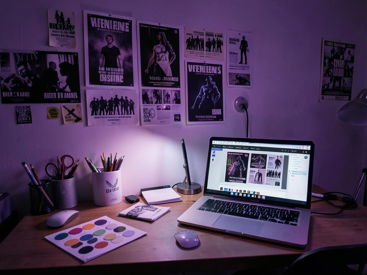 Bureau de studio créatif avec affiches d'événements